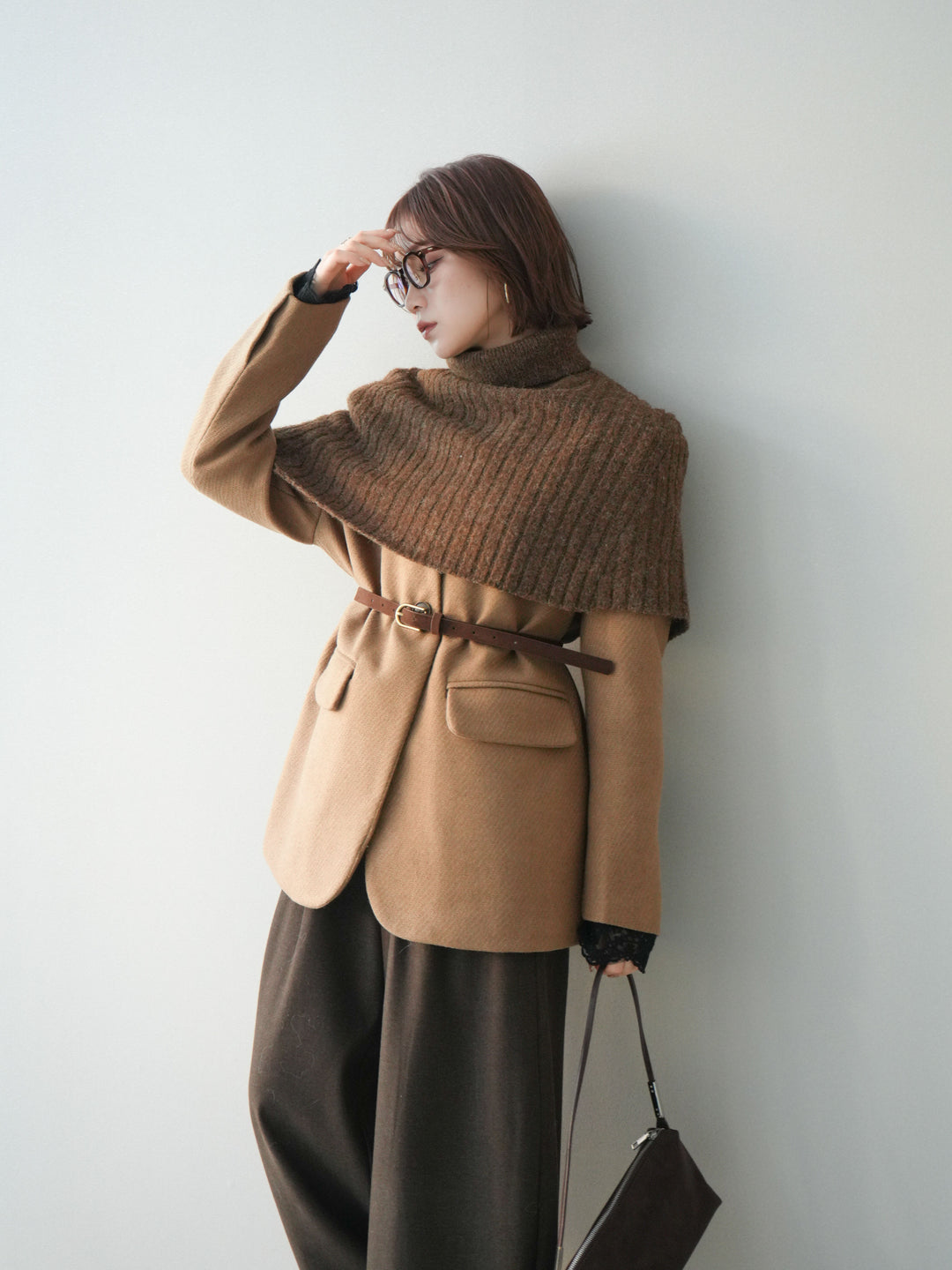 [20%オフ]ケープ付ノーカラージャケット/brown