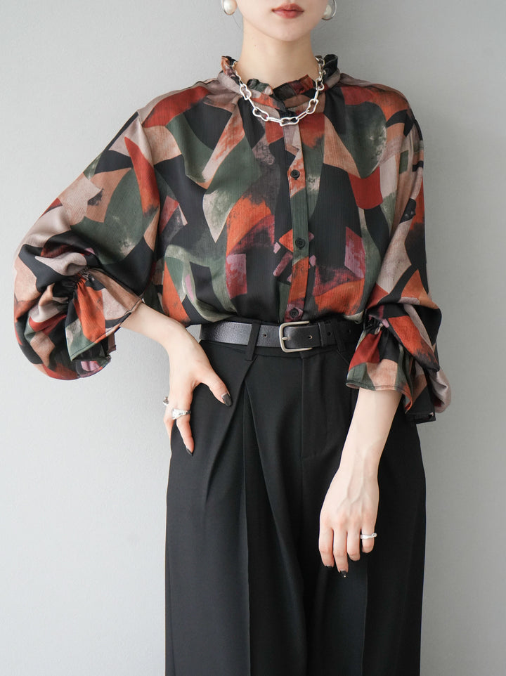 [SET]レトロプリントフリルブラウス+選べるアクセセット(2set)