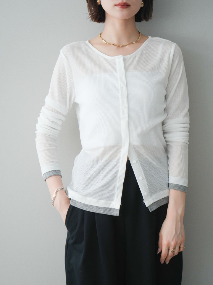 [予約]シアーリブバイカラーカーディガン/white