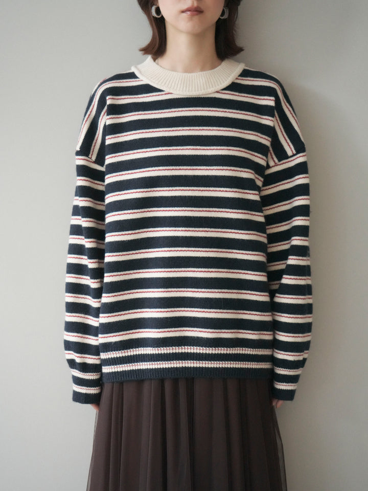 [予約]モックネックボーダーニットプルオーバー/navy