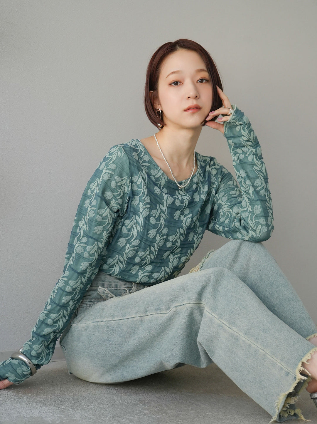 【預購】雙層紗布提花上衣/綠