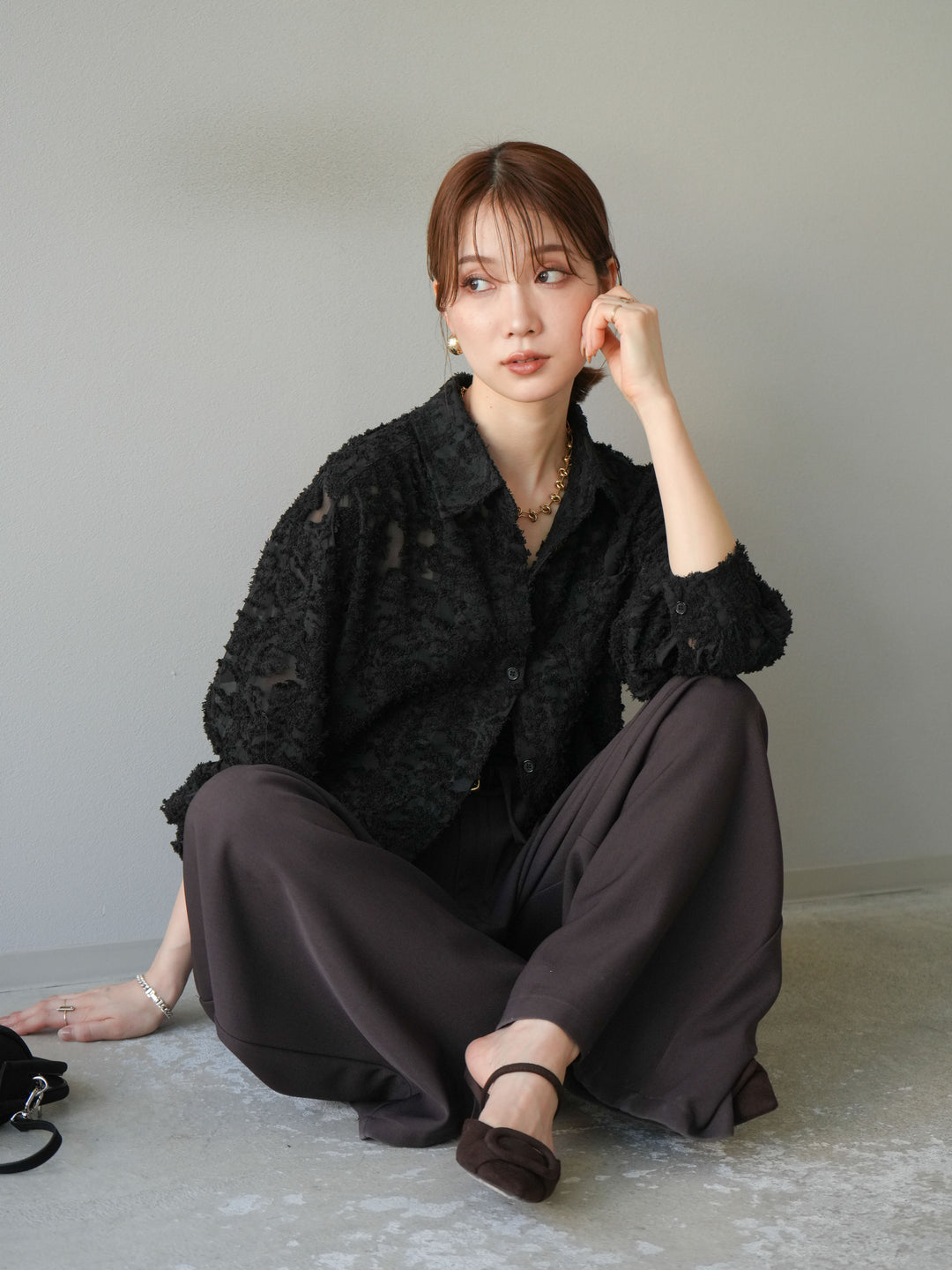 [予約]ジャガードショートシャツ/ブラック