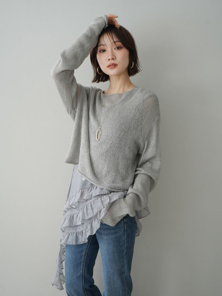 [SET]ラッフルオーガンジータンクトップ＆ニットアンサンブル+ラッフルオーガンジータンクトップ＆ニットアンサンブル(2set)