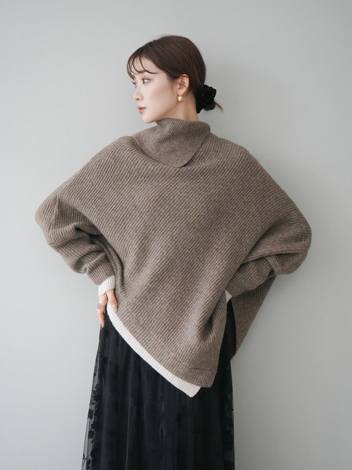 [予約]配色アシンメトリードルマンニットプルオーバー/oatmeal