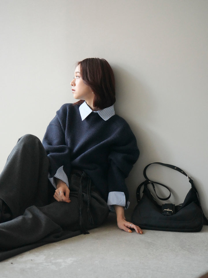 [SET]2WAYストライプ襟ニットプルオーバー+2WAYストライプ襟ニットプルオーバー(2set)