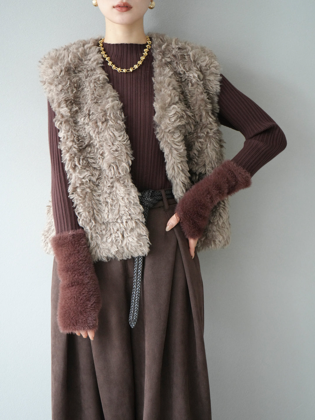 [予約]プードルファーショートベスト/モカ