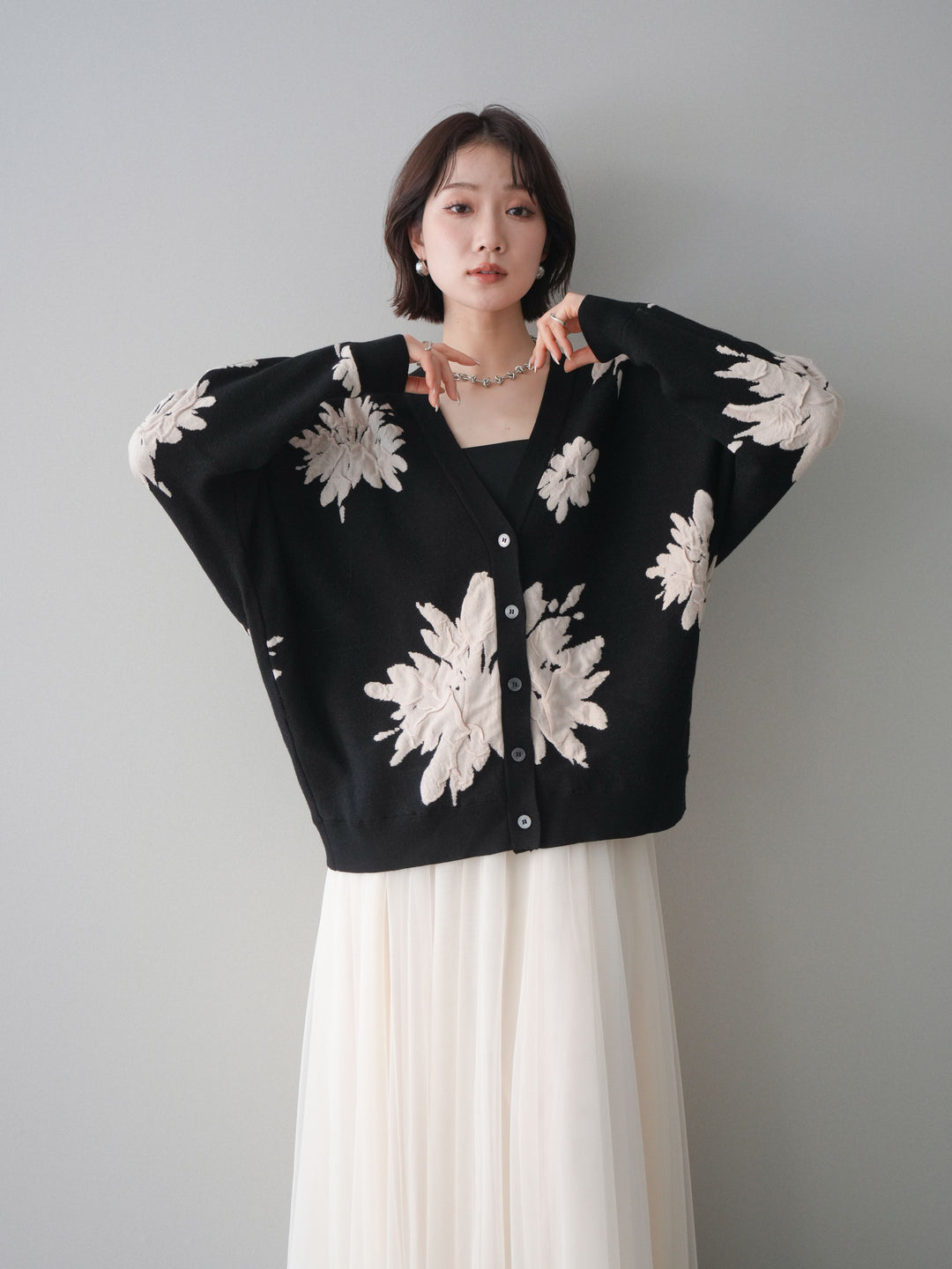 [SET]フラワージャガードニットカーディガン+フラワージャガードニットカーディガン(2set)