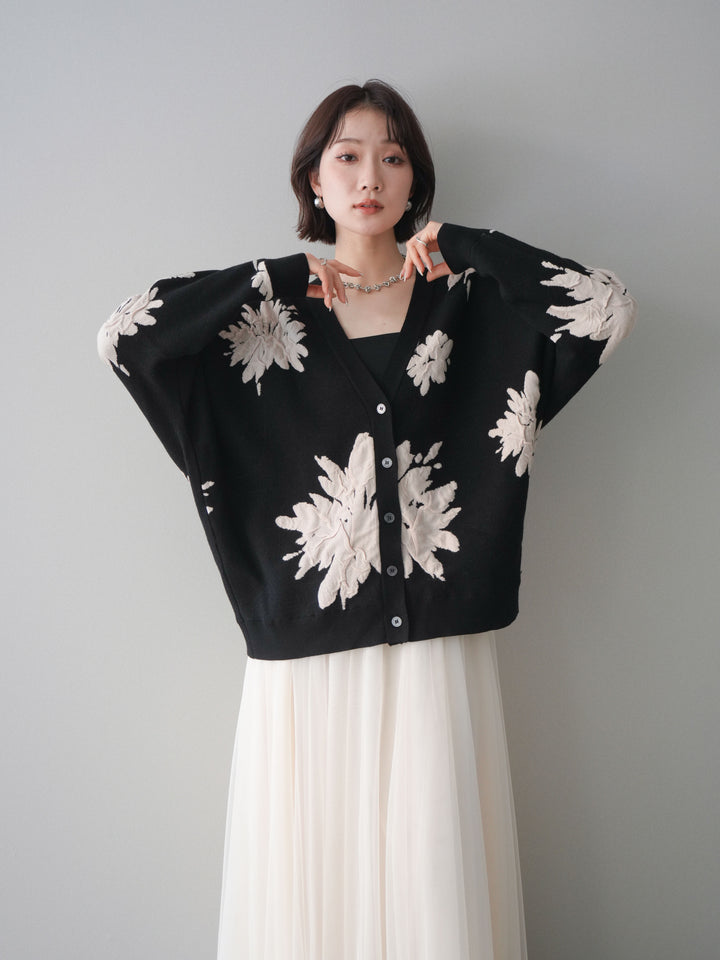 [SET]フラワージャガードニットカーディガン+フラワージャガードニットカーディガン(2set)