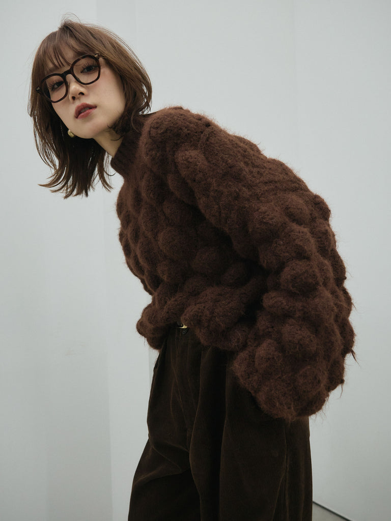 予約]ポップコーンハイネックニットプルオーバー/brown – Lumier