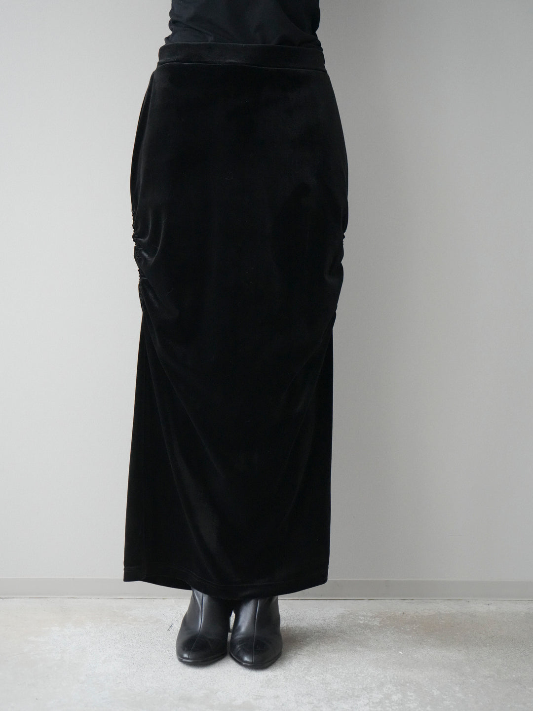 [予約]ギャザーベロアスカート/black