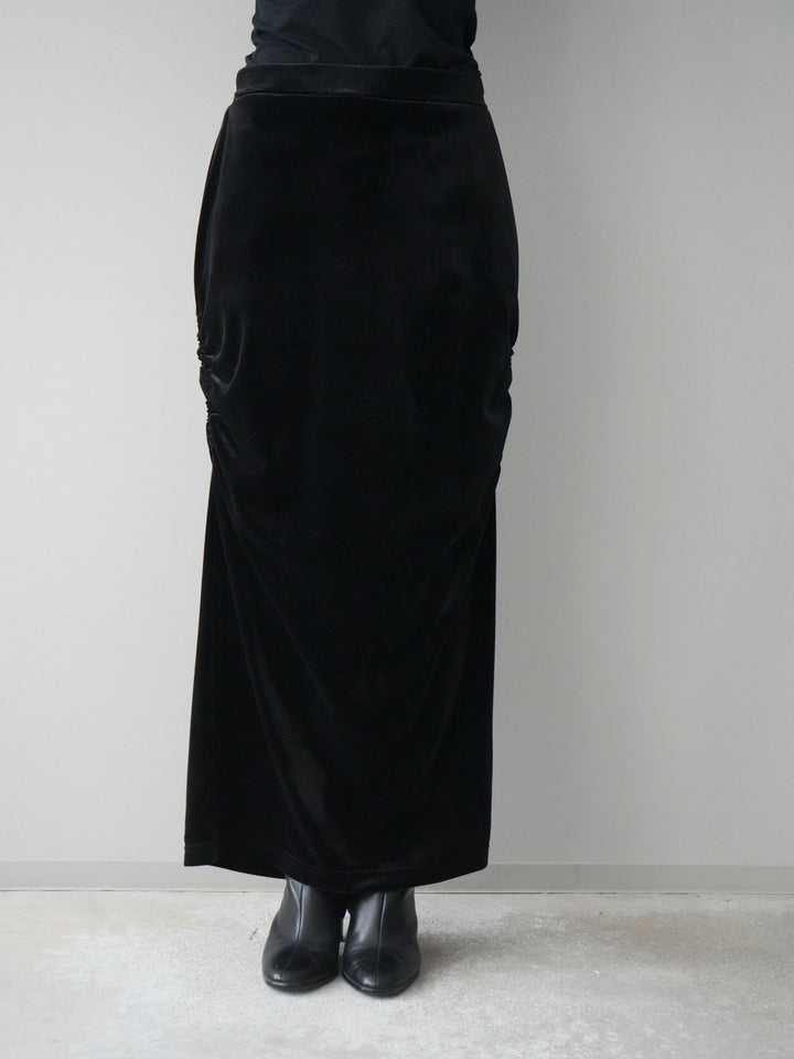 [予約]ギャザーベロアスカート/black