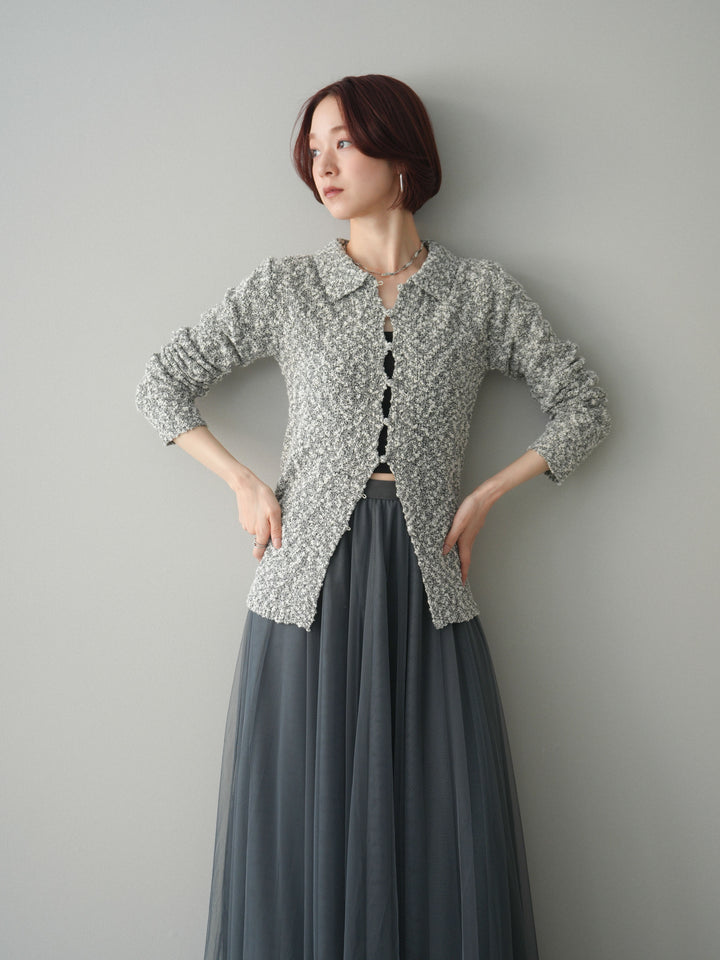 [予約]透かし編みブークレポロニットトップス/mix