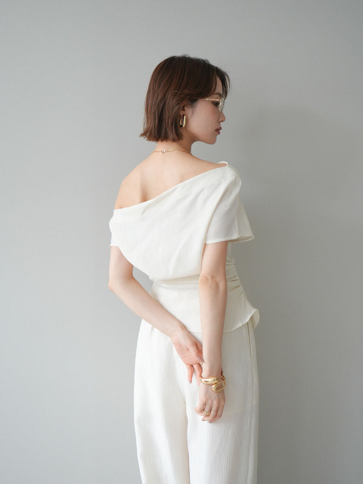 [予約]クレープアシンメトリーギャザートップス/white