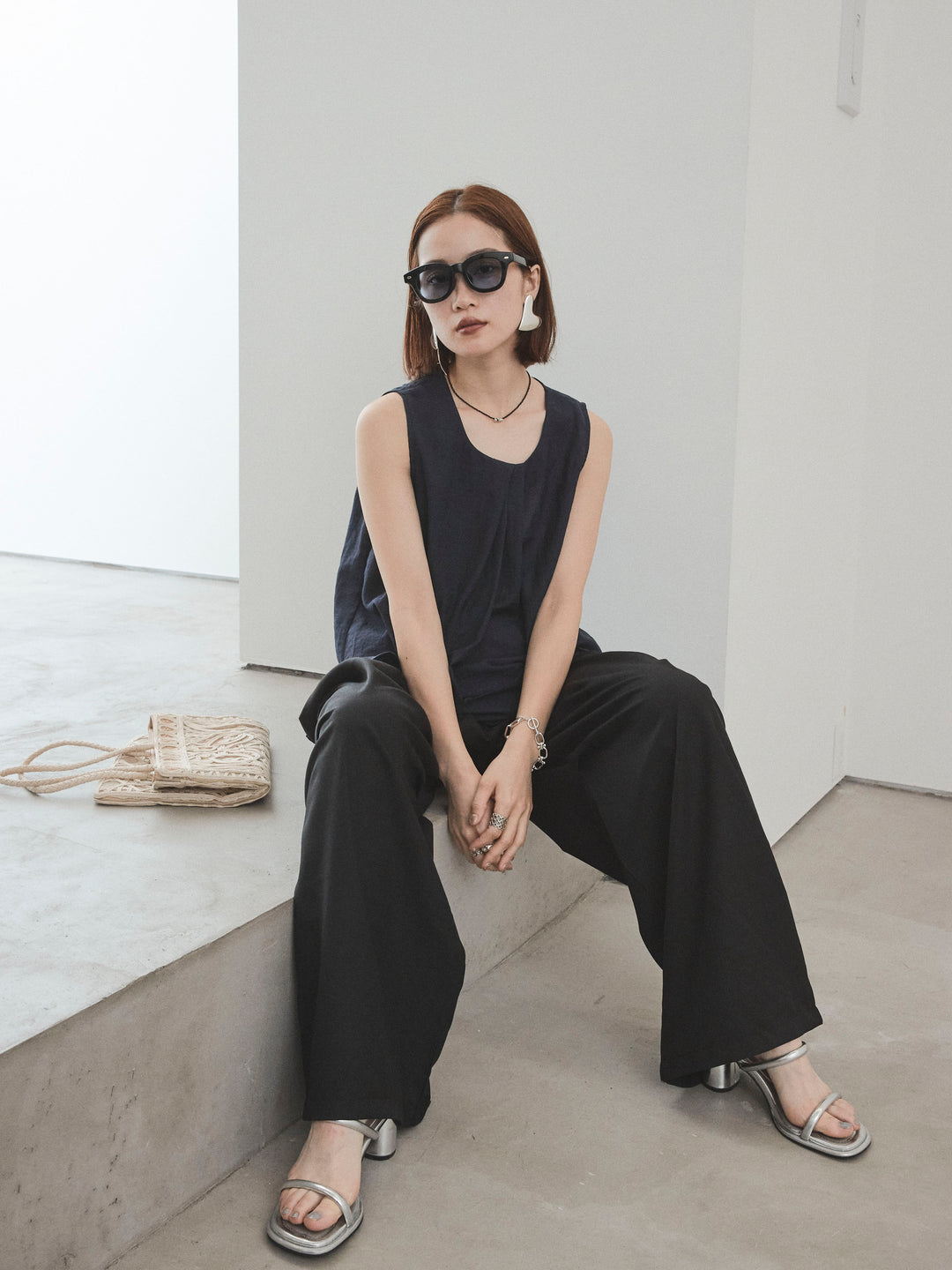 [SET] 透視褶皺不對稱襯衫 + 透視褶皺不對稱襯衫 (2 件套)