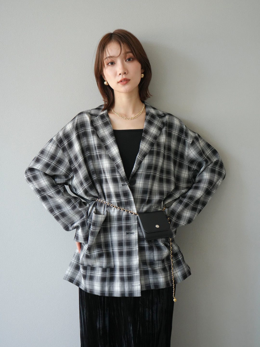 [予約]チェックシャツジャケット/ブラック