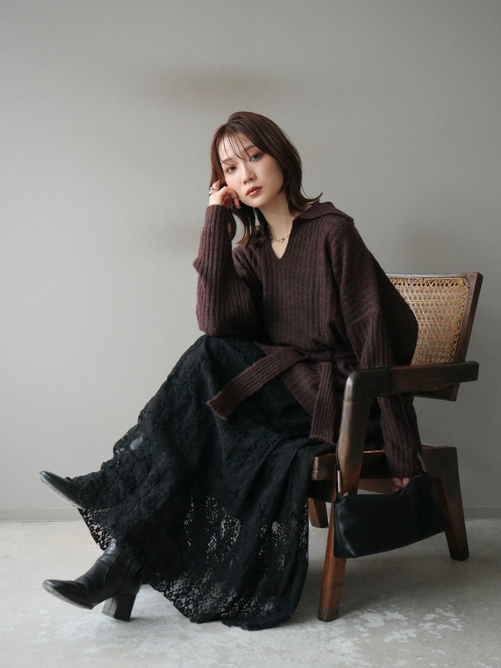 [予約]ワイドリブポロニットプルオーバー/brown