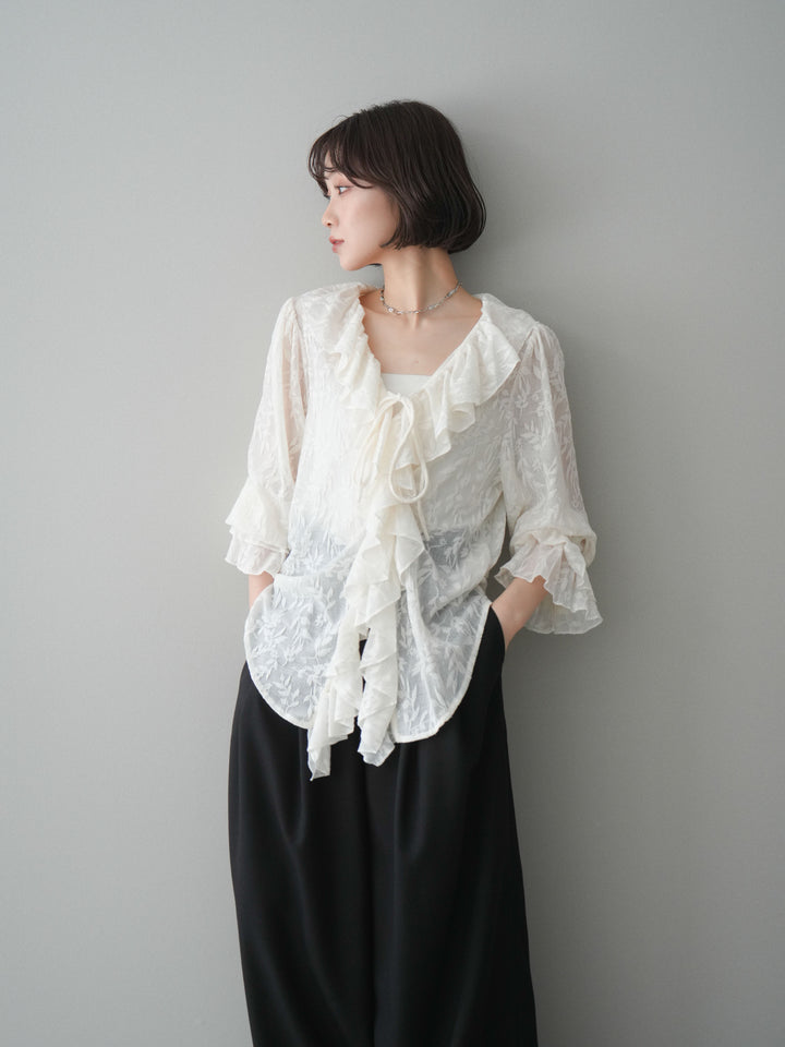 [予約]ラッフルレーススリットブラウス/ivory