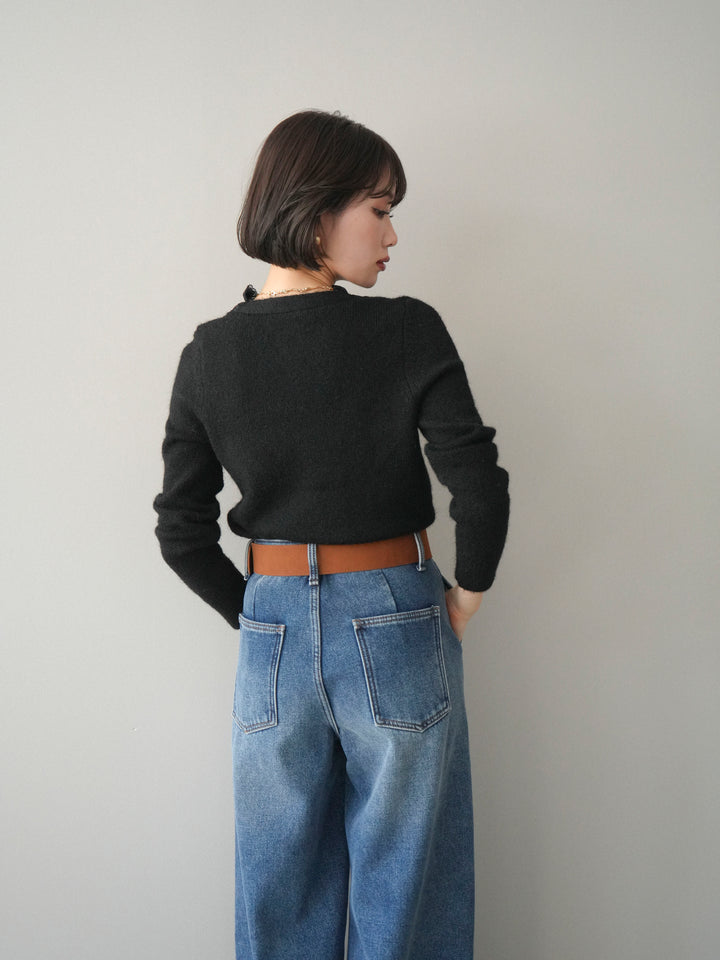 [SET]レースネックコンパクトニットカーディガン+選べるアクセセット(2set)