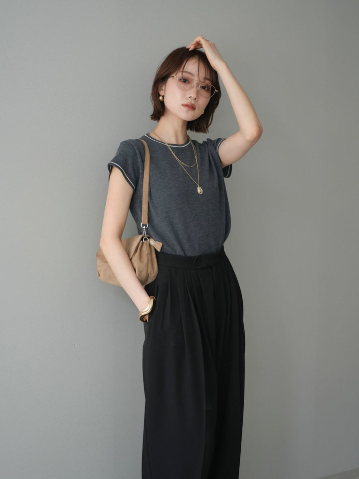 [SET]配色ハーフスリーブニットトップス+選べるアクセセット(2set)