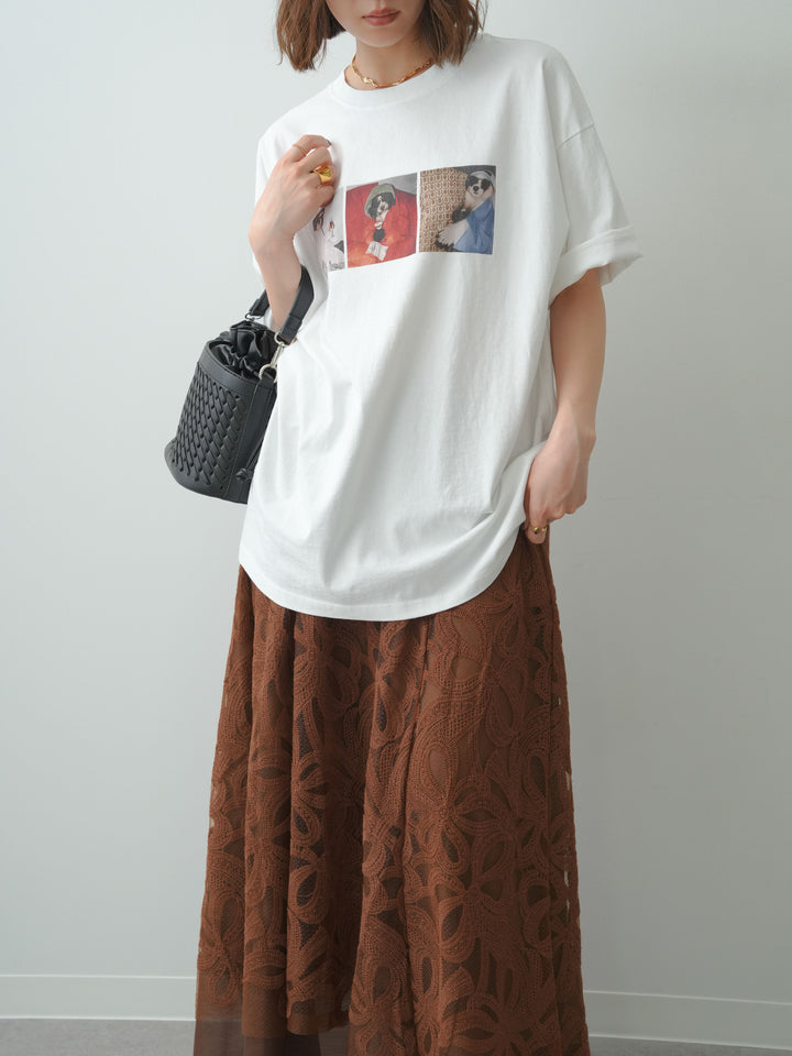 [SET]スリードッグフォトボックスTEE+フラワーレースレイヤードスカート(2set)