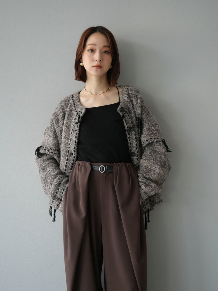 [予約]ハンドステッチデザインニットカーディガン/ブラウン