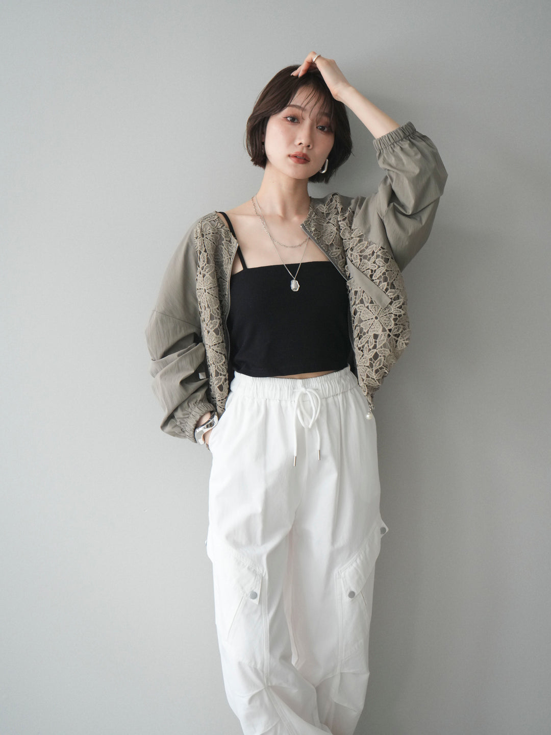 [予約]レースドッキングブルゾン/olive