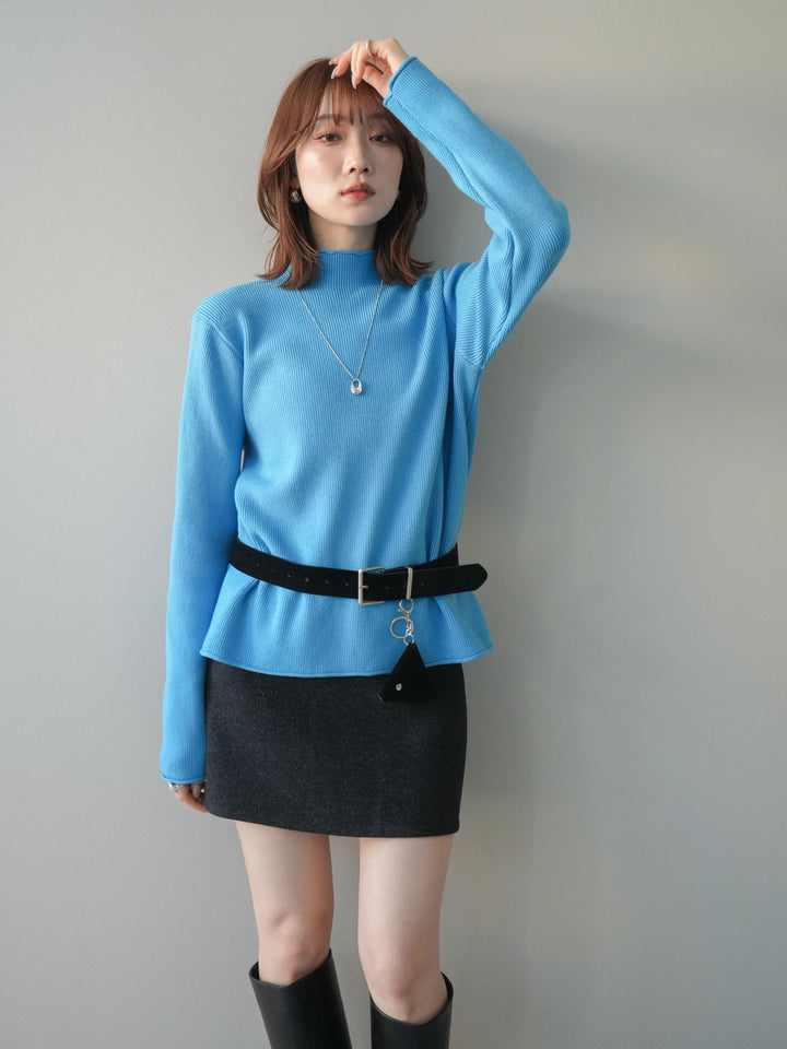 [SET]ボトルネック裾カールリブニットトップス+ボトルネック裾カールリブニットトップス(2set)