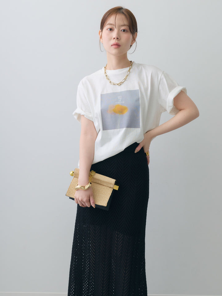 [SET]ニュアンスフローラルフォトTEE+クロシェシアーセミフレアスカート(2set)