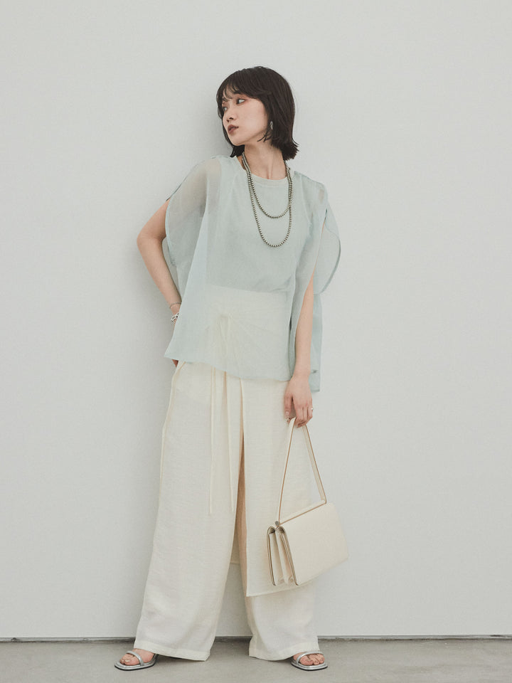 [SET]コンパクトスムースシアーレイヤードトップス+ワッシャーサテンレイヤードスカートパンツ(2set)