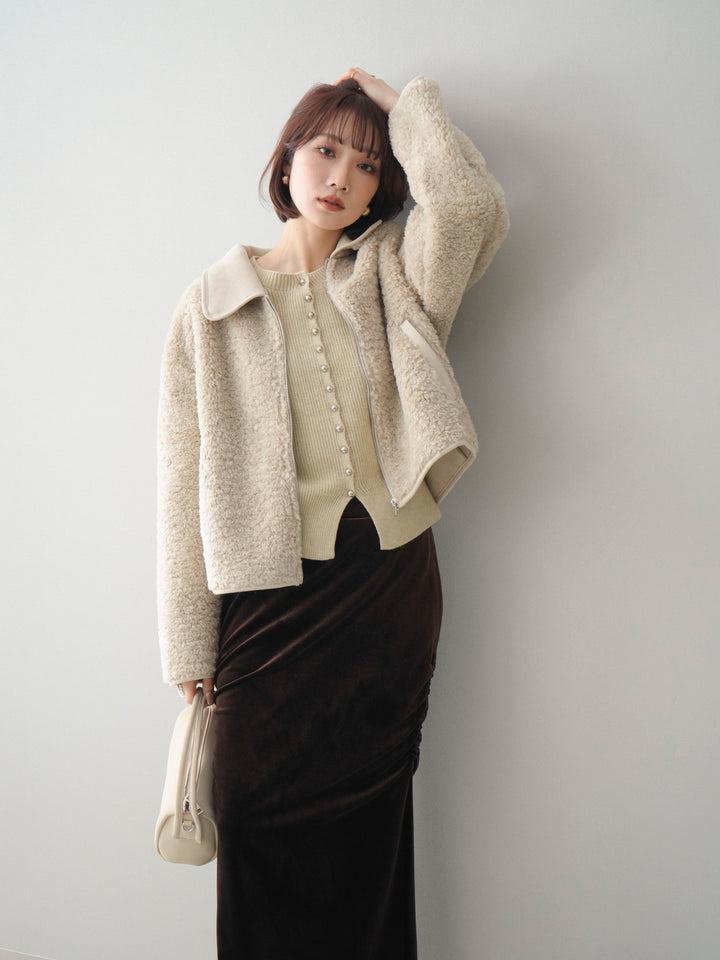 [予約]スエード襟ボアショートジャケット/beige
