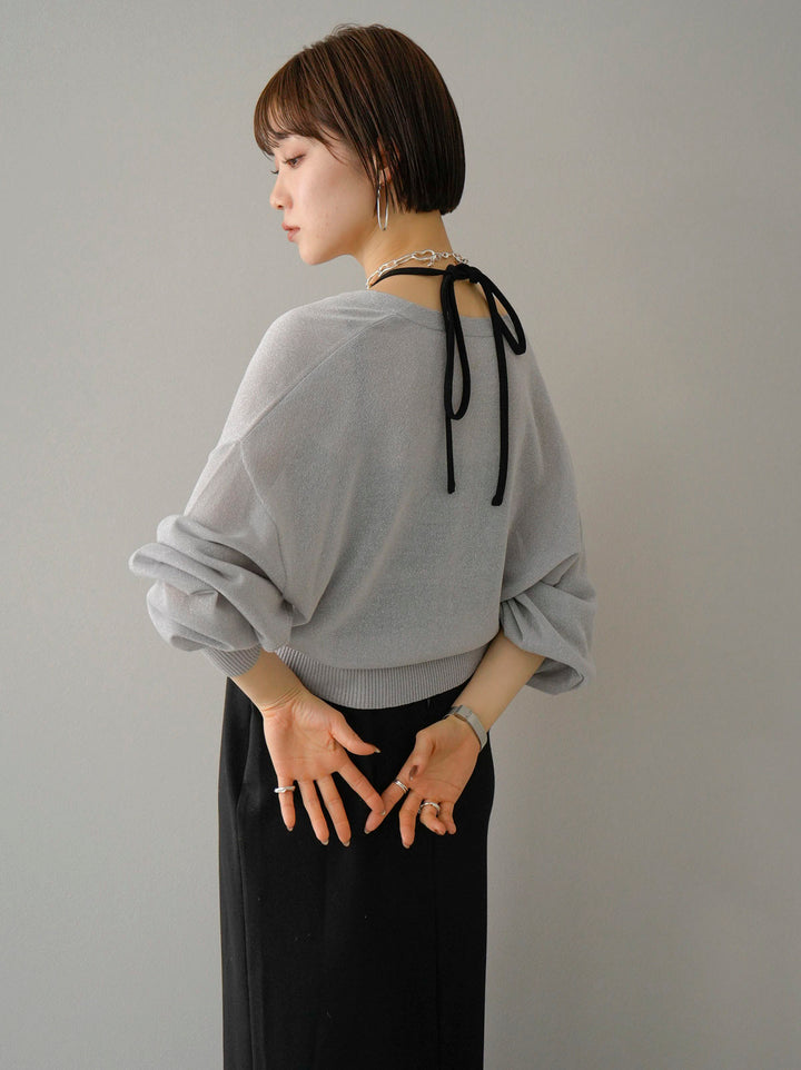 [SET] Lame sheer knit cardigan + design neck backless camisole dress (2set)