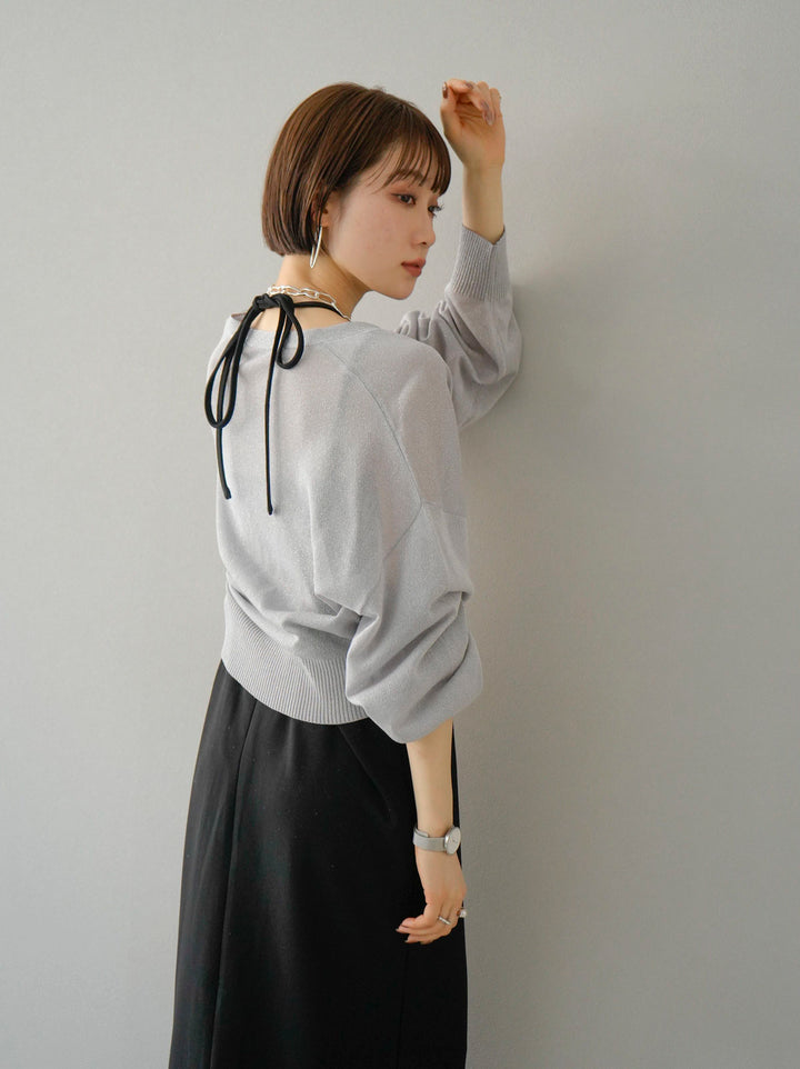 [SET] Lame sheer knit cardigan + design neck backless camisole dress (2set)