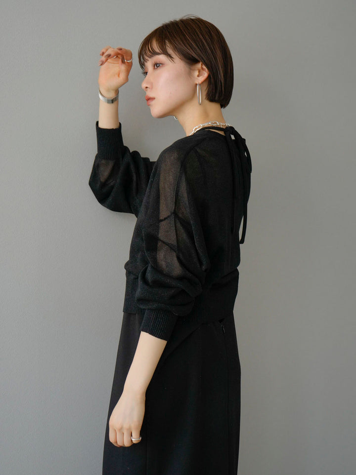 [SET] Lame sheer knit cardigan + design neck backless camisole dress (2set)