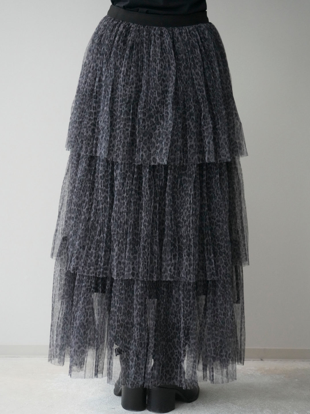 [予約]レオパード柄チュールフリルスカート/gray