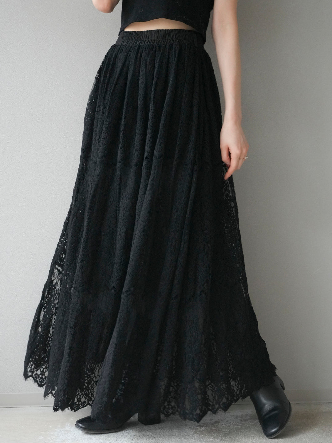 [予約]ヴィンテージライクメッシュレーススカート/black
