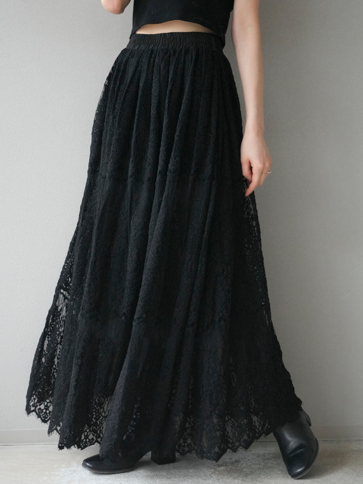 [予約]ヴィンテージライクメッシュレーススカート/black