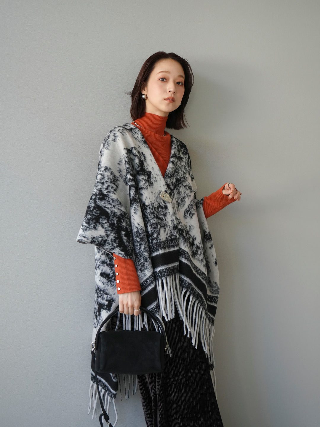[SET]アブストラクト柄ストールポンチョ+選べるアクセセット(2set)