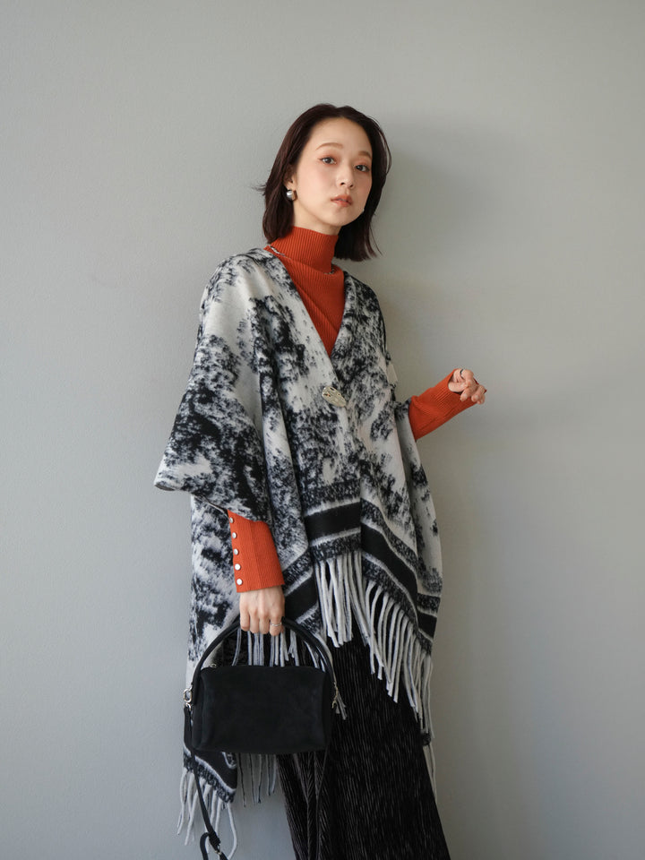 [SET]アブストラクト柄ストールポンチョ+選べるアクセセット(2set)