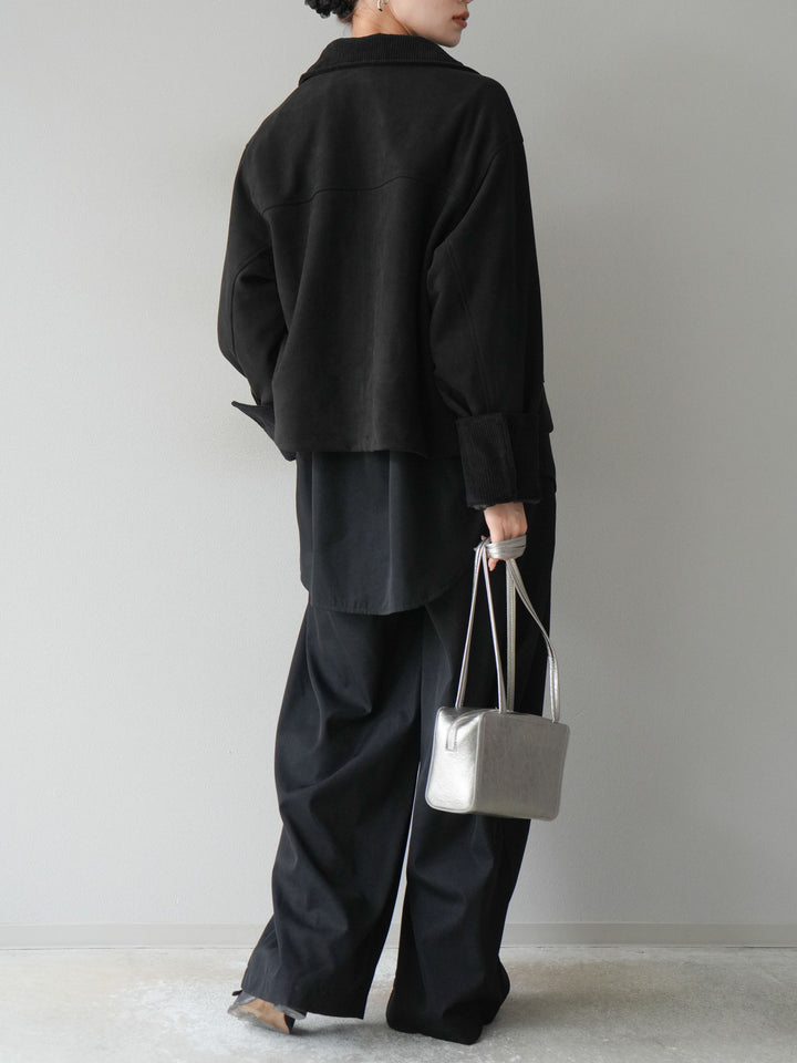 [予約]コーデュロイ切替スウェードショートジャケット/ブラック