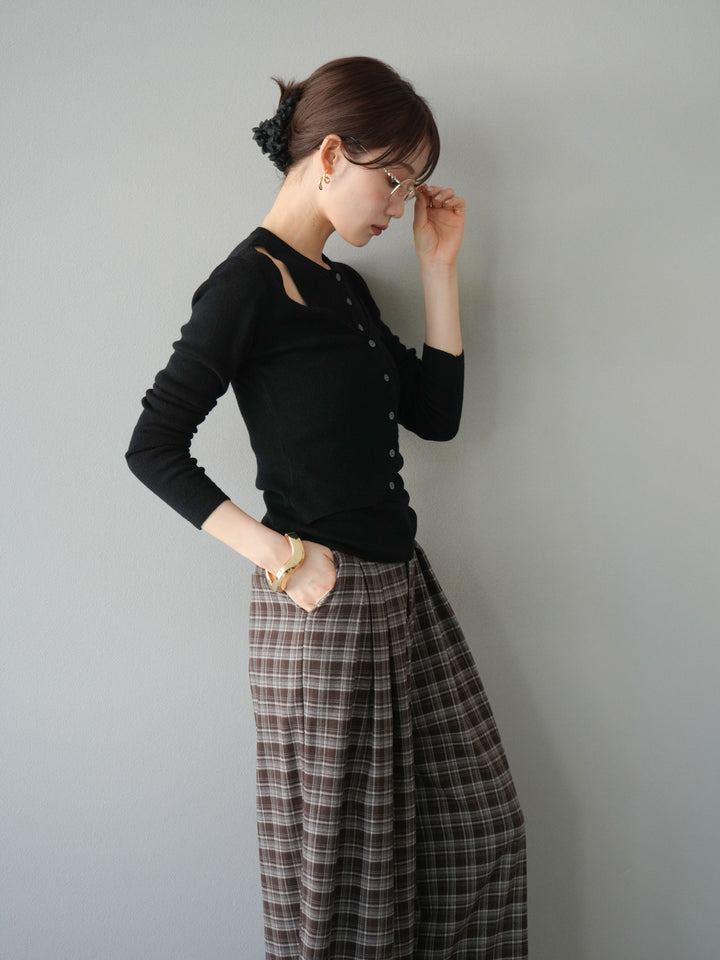 [予約]レイヤードデザインニットカーディガン/ブラック