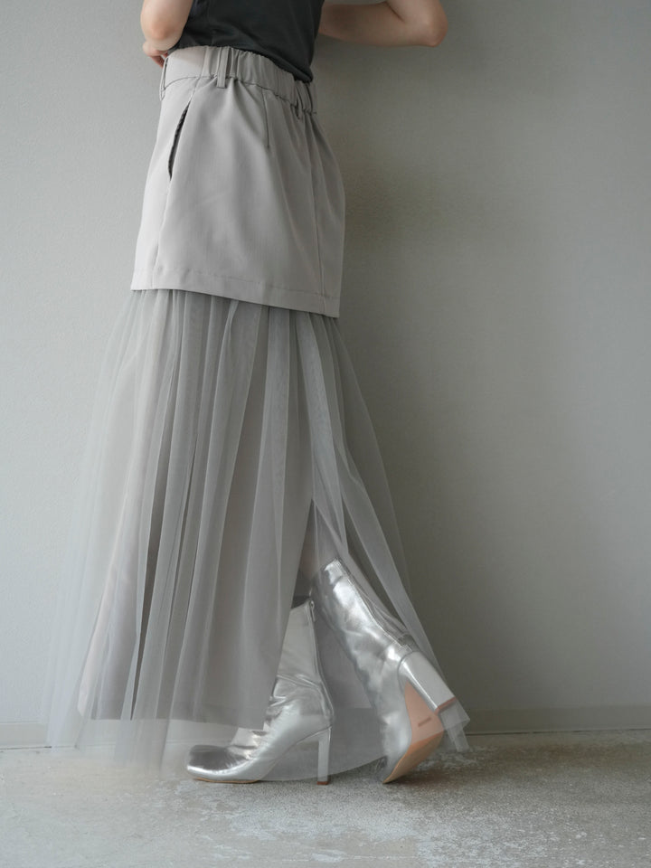 [予約]エステル切替チュールスカート/ベージュ