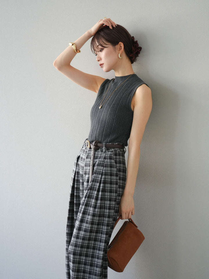 [予約]スリーブレスランダムリブニットトップス/グレー