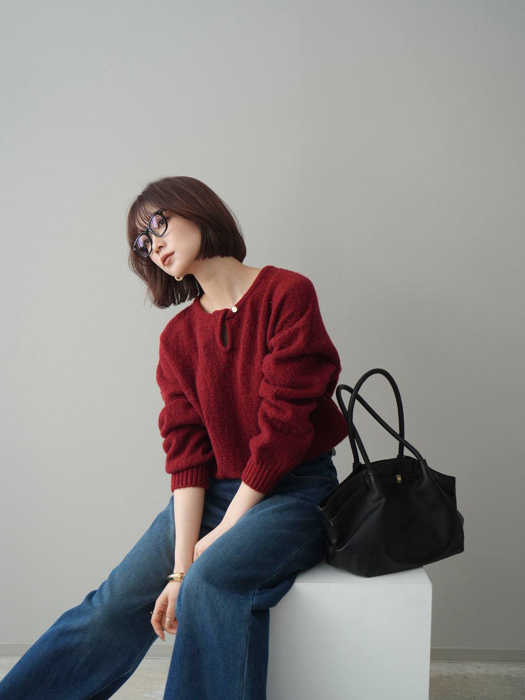 [SET]ツイストネックラメネップヤーンニットプルオーバー+ツイストネックラメネップヤーンニットプルオーバー(2set)