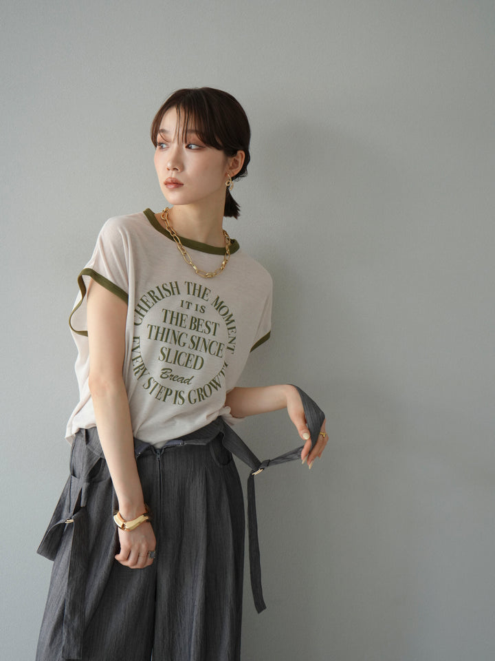 [SET]ストリングデザインハイウエストサロペット+シアーフライス ロゴプリントT (2set)