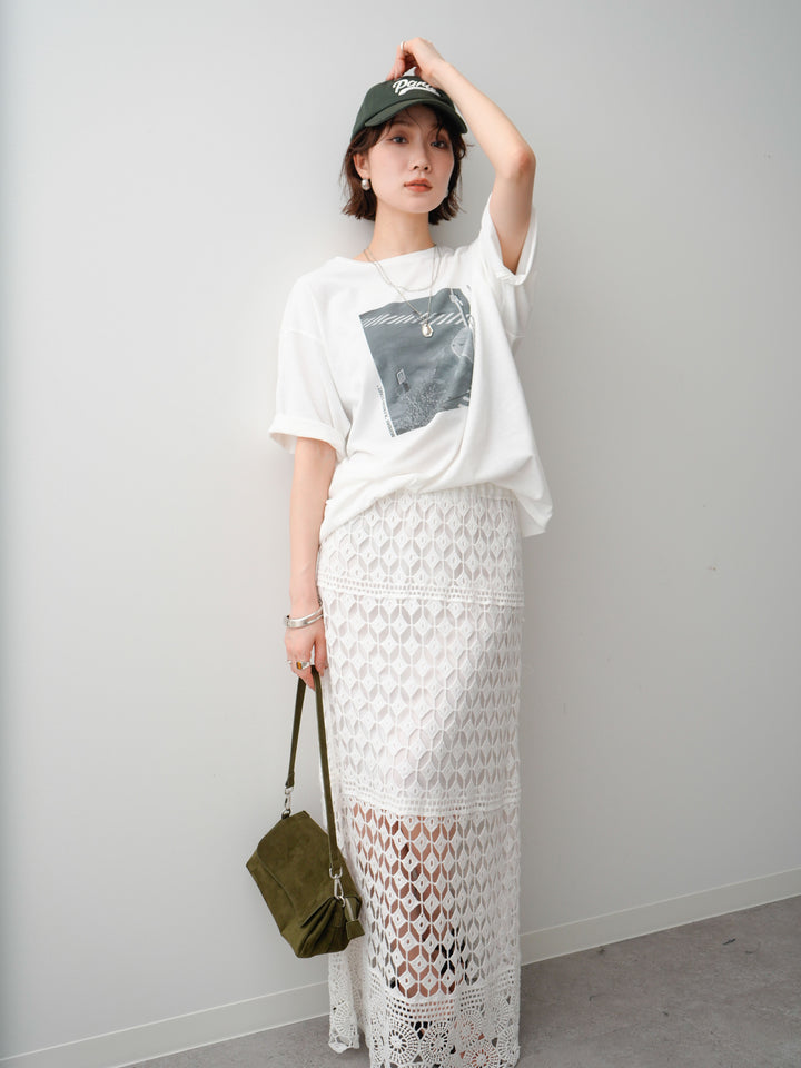 [SET]フォトプリントロゴTEE+クロシェレースIラインスカート(2set)
