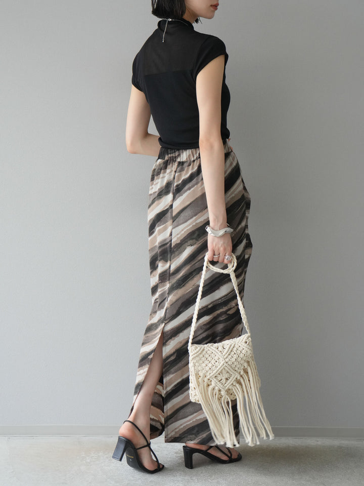 [予約]ニュアンスプリントタックIラインスカート/ブラウン