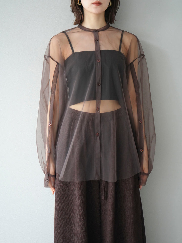 [予約]2WAYスリーブチュールシャツ/ブラウン