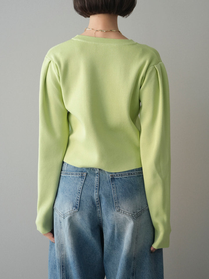 [予約]クリアボタンタックニットカーディガン/lime