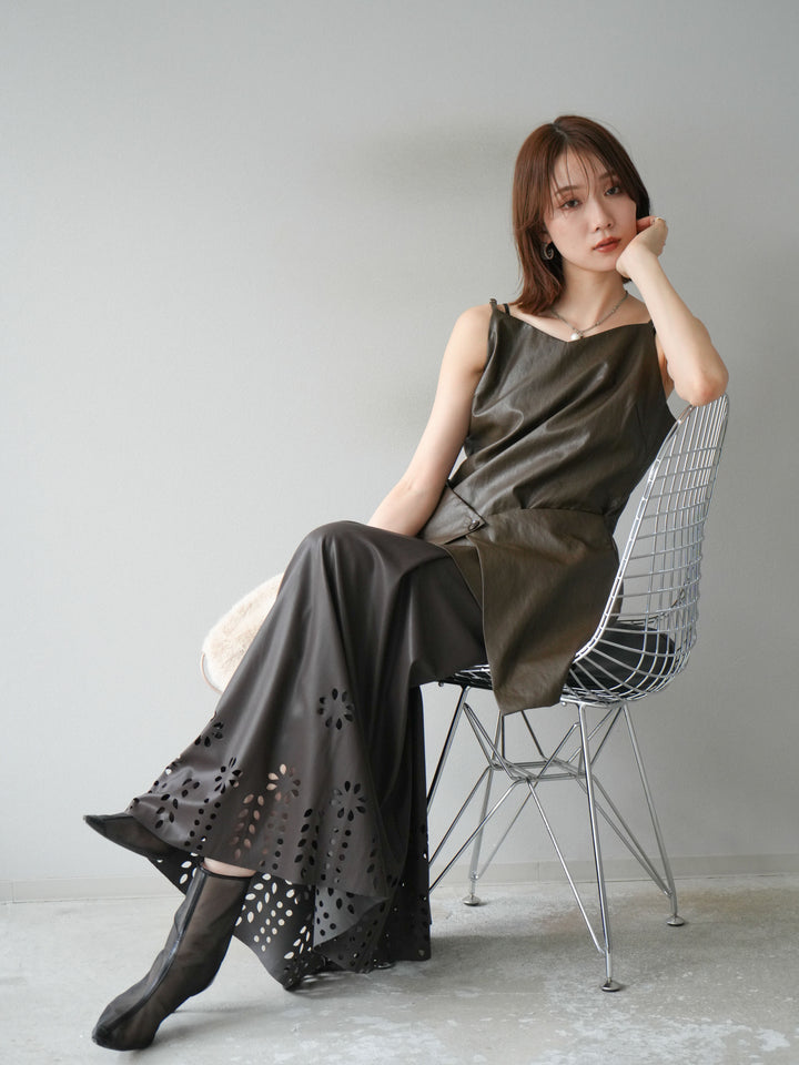 [予約]レイヤードレザーキャミソールチュニック/ブラウン