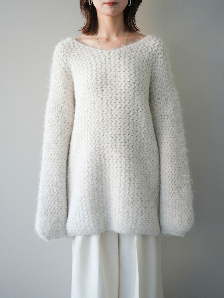 [予約]ウールタッチラメミックスヤーンVネックニットプルオーバー/ivory